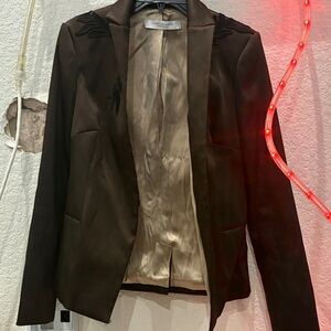 Zara Dark Brown Embroidered Blazer